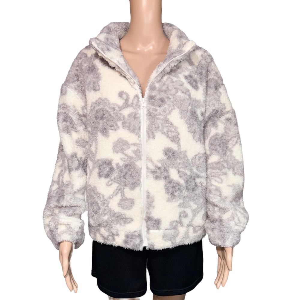 ig In Good State Womens Plush Fleece Sweatshirt Jacket Full Zip Floral Print Med